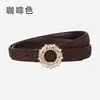 Cinto Suede Redondo com Fivela Decorada com Strass da Moda para Mulheres, Cinto Versátil Casual para Combinar com Vestidos, Ternos, Camisas e Calças