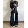 Calça jeans masculina estilo old money americano, original preta e azul, corte reto solto, calça casual versátil de perna larga curva para homens