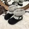 Moda Estilo Retro Color Puro Encaje Lazo Forrado de Felpa Cálidas Botas de Nieve para Mujer 2025 Invierno Nuevo Punta Redonda Botas de Moda