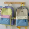 Mochila escolar para mujer, bloques de color dopamina, alto atractivo estético, bolsa para viajes al aire libre y ocio, mochila pequeña estilo universitario