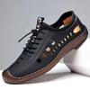 Sandálias Masculinas 2026 Novo Estilo Vazadas Casuais de Couro com Solado de Borracha, Sapatos Perfurados Fechados na Ponta, Sapatos Artesanais para Praia e Outdoor