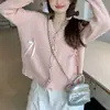 Nuevo Suéter de Punto de Cuello Redondo Suave y Cera Redondo con Lazo Chic, Perla, de un Solo Botón, Versátil, Estilo Occidental, Cárdigan Pequeño para Mujer