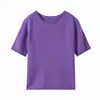 ¡Sensación Delicada de Piel Desnuda! Top de punto de manga corta con cuello redondo y dobladillo enrollado para mujer, pieza única sin costuras, color liso de lana para principios de otoño, camiseta