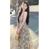 Vestido slip dress floral azul para mulheres, novo de 2026, para férias de verão na praia, vestido longo de alta qualidade, lindo e deslumbrante