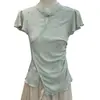 2026 Verão Novo Estilo Novo Estilo Chinês Estilo Nacional Botões Cintura Ajustada Assimétrico Manga Curta Camiseta Top