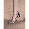 Zapatos de tacón alto azules impermeables con plataforma y cadena de perlas estilo francés para mujer 2026 Nuevas sandalias de tacón alto ahuecadas de verano