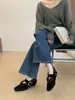 []2026 Otoño Nuevo Zapatos Casuales Planos de Tacón Grueso para Mujer de Terciopelo y Piel con Una Correa Punta Cuadrada