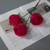 Flores Artificiales 3 Cabezas Rosa Princesa Rosa Roja Flor Artificial Ramo Decorativo Material de Flores para Boda Jardín Floral Paisajismo
