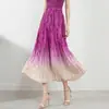 Saia Plissada de Linha A com Gradiente de Alta Qualidade, Novo Design de Nicho com Estilo Inspirado em Miyake, Emagrecedora e Adequada para o Trabalho, Saia Longa com Barra Ampla