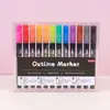 Caneta Outline de Linha Dupla Sonhadora Transfronteiriça 48 Cores Caneta Metálica Caneta de Desenho para Cartão de Natal Journaling Colorido DIY