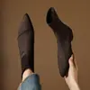 Botines de Cuña Oculta de Diseño de Nicho para Mujer 2026 Nuevo Estilo Punta Cuadrada Cremallera Trasera Botines de Gamuza Botas Elásticas