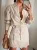 2026 nuevo conjunto de moda casual transfronterizo europeo y americano para mujer, con diseño de rayas, patchwork y encaje, que incluye camisa y falda