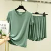 Conjunto de pijama de dos piezas para mujer, camiseta de manga corta con volantes de modal estilo coreano y shorts holgados, conjunto fino de verano de talla grande para casa