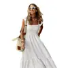 2026 Estilo Europeu e Americano Site Independente Amazon Verão Elegante Vestido Feminino Patchwork Xadrez Alça Elástica Flare