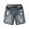 Verano Americano Casual Travieso Retro Desgastado Rasgados Pantalones Cortos de Mezclilla Hombres Rectos Sueltos High Street Pantalones de Cinco Puntos Modernos