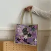 Bolsa de Mão de Linho e PVC com Lantejoulas Estilo Europeu e Americano Transfronteiriça 2026 Nova Bolsa Tote Bordada Simples Versátil