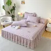 Lençol de Elástico Acolchoado de Algodão Lavável Peça Única Saia de Cama Dois em Um 2025 Novo Cor Sólida Todas as Estações Universal Cobertura Total Antiderrapante Capa de Cama