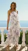 2026 Transfronterizo Nuevo Hombros Descubiertos Moda Europea y Americana Chifón Estampado Hada Largo Elegante Vestido de Noche