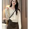Cárdigan de Punto Redondo para Primavera y Otoño Ropa Exterior para Mujer Top Elegante Nuevo Moda Suéter Corto Inteligente Abrigo