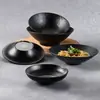 Cuenco Plano Negro Estilo Japonés de Melamina Imitación Porcelana, Cuenco Moderno para Fideos y Arroz, Cuenco para Sopa de Hotel Restaurante, Cuenco para Ensaladas para Uso Comercial
