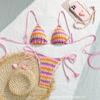 Nuevo Conjunto de Bikini de Dos Piezas Sexy Ajustado para Mujer, Tela Europea y Americana con Patrón de Olas, Tirantes Delgados de Alta Elasticidad Ajustables