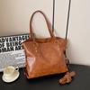 Bolso de mano de gran capacidad con textura retro simple, bolso de hombro tipo mensajero informal de color sólido a la moda 2024 para mujer