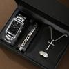 Nueva tendencia de personalidad de moda transfronteriza solo con reloj de pulsera de cuarzo cuadrado para hombre, traje de joyería cruzada