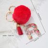 Llavero colgante con letra de pieza de fruta de resina transparente transfronteriza, llavero colgante de bola de pelo roja de moda personalizado