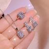 Tiktok Transmissão ao vivo Nova princesa quadrada conjunto de diamantes requintado brilhante moda micro-incrustada zircão brincos pingente colar