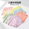Pantalones cortos deportivos infantiles con cordón, pantalones cortos holgados y casuales para niñas, disponibles en tallas pequeña, mediana y grande, color liso, tacto de algodón, adecuados para usar como ropa exterior, estilo transfronterizo