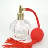 Suministro de Fábrica Botella Redonda Rayada de 50ml Bolsa de Aire Perfume Botella Spray Bolsa de Aire Borla Larga Botella Vacía