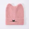 Gorro de Punto de Cuerno Otoño e Invierno Gorro de Lana Estampado de Gato Negro Gorro Cálido para el Frío Versátil que Muestra la Cara Gorro Pequeño con Punta Orejas de Gato Lindas