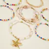 Tobilleras Trenzadas de Concha Acrílica Estilo Bohemio de Resort Transfronterizo Tobilleras de Estrella de Mar de Resina Estilo Playa Siete Piezas