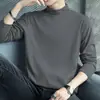 LiquidaciónCamiseta de manga larga para hombre de algodón puro de peso pesado con cuello semi-alto, adecuada tanto para llevar debajo como por encima, moderna, a la moda y versátil