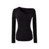 Camiseta Longa Oca Tendência para Mulheres, Camisa Base Espessa Escovada Outono e Inverno, Top Curto Ajustado