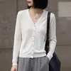 Cardigan de Bambu com Gola V Estilo Coreano Novo para Primavera e Outono para Mulheres, Simples e Versátil, Jaqueta Casual de Manga Longa, Transfronteiriço