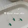 Collar de Plata de Ley S925 con Corazón Verde de Pegamento y Circonita Cuadrada Dongdaemun Diseño de Nicho Corea del Sur con Elegante Elegante