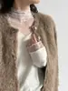 Camiseta Base de Punto con Parches de Encaje Estilo Coreano Lu Xi de Cuello Alto para Mujer Otoño Diseño de Lana Manga Larga Tss1126
