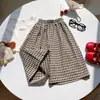 Calça Xadrez de Verão Fina de Perna Larga para Meninas, Calça Longa Reta Solta de Algodão para Bebês e Crianças Pequenas, Calça Casual de Perna Larga