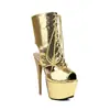 Sandalias de dedo de pez oro plata 16CM tacón de aguja tacón súper alto plataforma impermeable parte trasera descubierta tacones altos de mujer zapatos de mujer para actuación en escenario