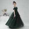 Vestido Infantil Vestido de Princesa Verde Oscuro Vestido de Pasarela para Niñas Vestido de Performance para Niñas Vestido de Anfitriona de Noche