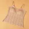 Camisola de mujer de principios de otoño, cuello en V, rayas verticales, encaje calado, espalda bonita, borde ondulado, suave y agradable para la piel, con copas en el pecho