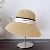 Sombrero de Paja Tejida Elegante Estilo Francés con Lazo Plegado para Salidas, Protección Solar, Sombrero Tipo Cubo con Estilo, Sombrero de Pescador Versátil