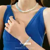 Collar de Concha Aguamarina Estilo Vacaciones de Lujo Ligero Francés Cadena para Clavícula Moda Joyería Versátil de Gama Alta Juego al por Mayor