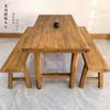 Mesa de Té Retro Nueva Mesa de Té de Olmo Viejo Combinación de Mesa de Comedor y Sillas de Madera Maciza Balcón de B&B Pequeño Banco Largo Multifuncional Todo en Uno