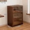 Librero de Madera Maciza y Gabinete de Almacenamiento, Vitrina Integrada Contra la Pared, Color Nogal, Librero a Prueba de Polvo, Unidad de Almacenamiento de Pie