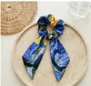 Novo Scrunchie de Fita Rosa Selvagem Van Gogh Céu Estrelado Cetim Pintura a Óleo Laço Prendedor de Cabelo Faixa de Cabelo Corda de Cabelo Acessórios de Cabelo