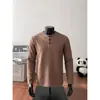 Capa interior: Top de cuello redondo, camiseta básica estilo americano, camiseta casual de otoño holgada de manga larga para hombre, estilo Henry, vibra de dinero viejo