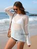 Novo Cover-Up de Tricô Color Sólida Manga Longa Moda Europeia e Americana Amazon Primavera e Verão 2024 Cover-Up de Praia para Biquíni de Férias