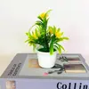 Vasos de Flores Artificiais para Atividades ao Ar Livre no Atacado com 5 Flores de Lótus Pequenas, Mini Bonsais Decorativos, Enfeites de Plantas Verdes Artificiais